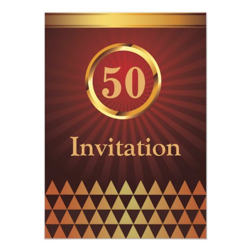 Stylish Gold & Red 50th Birthday Party Invitations 5" X 7" Invitation C...