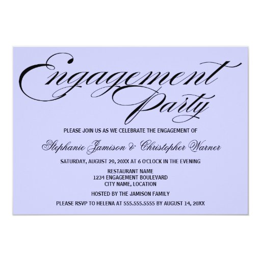 Calligraphy Elegance Lilac Engagement Party 5x7 Paper Invitation Card (front side)