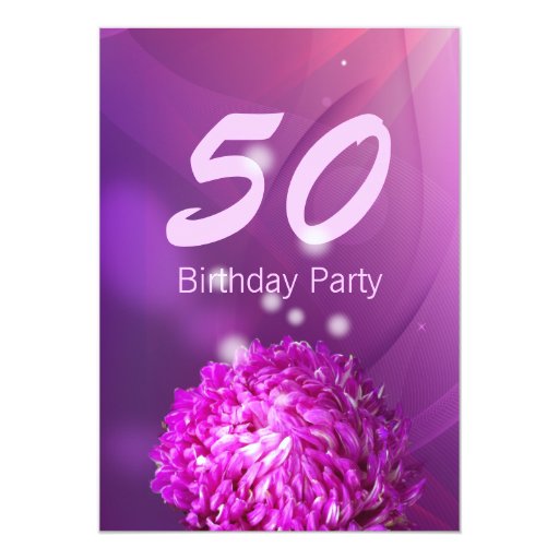 Classy Purple Flower 50th Birthday Party Invite 5" X 7" Invitation Card (front side)