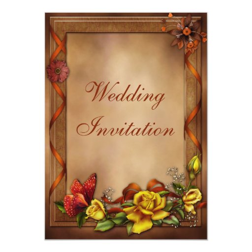 Elegant Roses & Butterfly Wedding 5x7 Paper Invitation Card (front side)