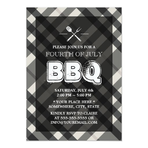 Classic Gray Plaid July 4th BBQ Invitations 5" X 7" Invitation Card (front side)