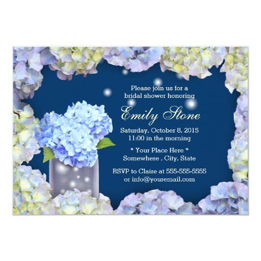 Blue Hydrangea Flowers & Mason Jar Bridal Shower 5x7 Paper Invitation Card
