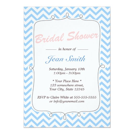 Mint Blue Zigzag Stripes Bridal Shower Invitation 5" X 7" Invitation Card