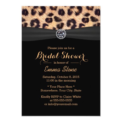 Chic Bright Diamond & Leopard Print Bridal Shower 5x7 Paper Invitation Card
