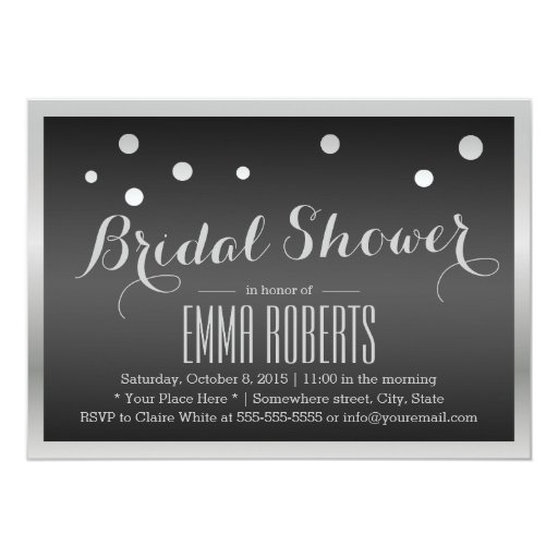 Silver Frame Confetti Dots Bridal Shower Dark 5x7 Paper Invitation Card