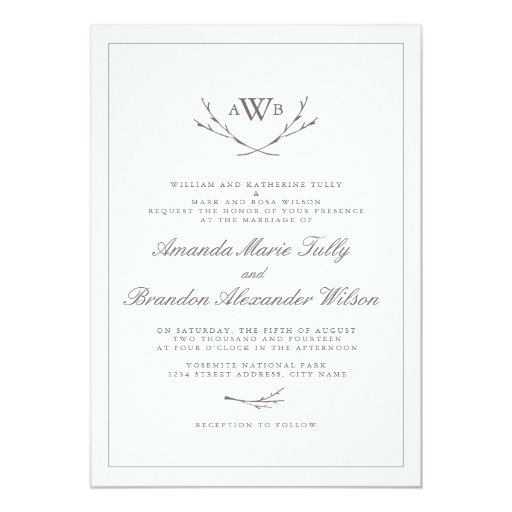 Elegant Forest Monogram Wedding Invites 5" X 7" Invitation Card