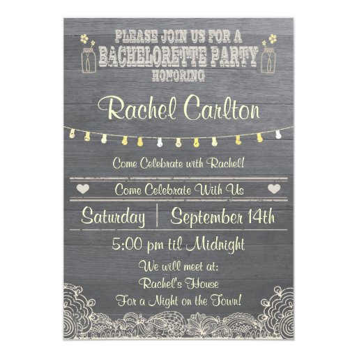 Rustic Mason Jar Bachelorette Party Invitation 5" X 7" Invitation Card