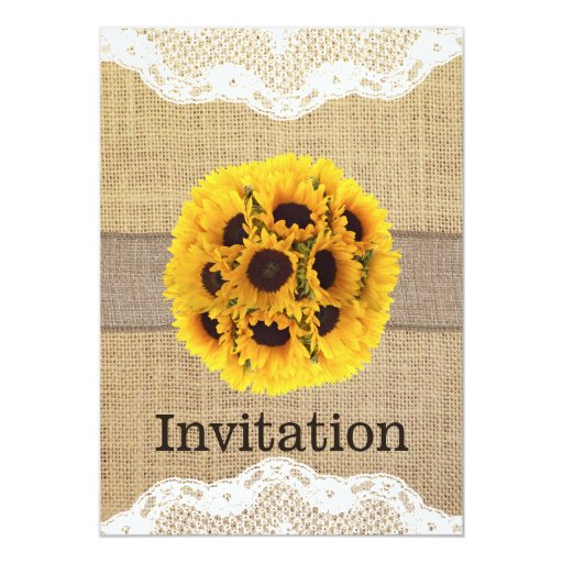 Country Sunflower Balls Laced Burlap Bridal Shower 5x7 Paper Invitation Card