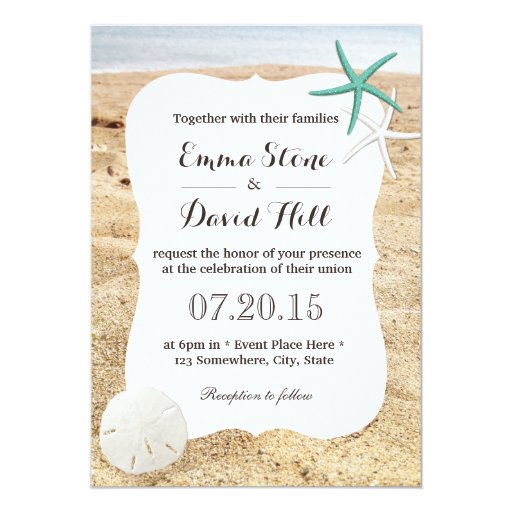 Classy Starfish & Sand Dollar Beach Wedding 5x7 Paper Invitation Card