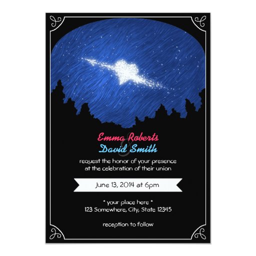 Stylish Star Heart Starry Night Wedding Invitation 5" X 7" Invitation Card