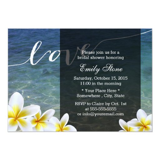 Plumeria Flowers Blue Beach Bridal Shower 5x7 Paper Invitation Card