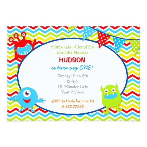 Monster Birthday Party Invitations 5" X 7" Invitation Card (front side)