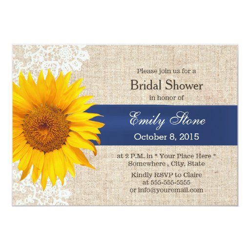 Classy Lace Sunflower & Burlap Bridal Shower 5x7 Paper Invitation Card