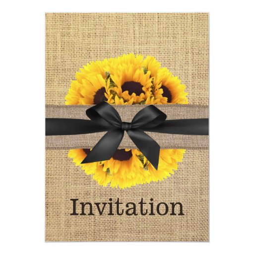 Classy Black Ribbon Sunflower Burlap Bridal Shower 5x7 Paper Invitation Card