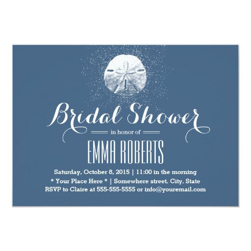 Classy Sand Dollar Navy Blue Bridal Shower 5x7 Paper Invitation Card (front side)