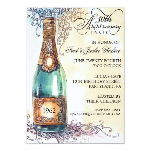 Vintage Elegant 50th Anniversary Party Invitations 5" X 7" Invitation Card (front side)