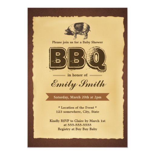 Vintage Baby Shower Pig Roast BBQ Party 5x7 Paper Invitation Card