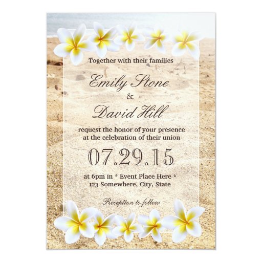 Hawaiian Plumeria Flowers Beach Theme Wedding 5x7 Paper Invitation Card