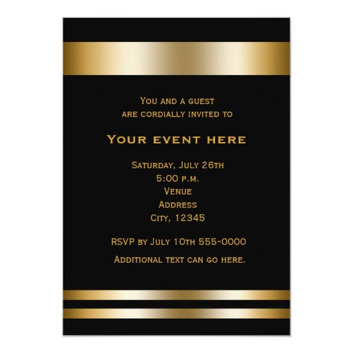Black & Gold Elegant Dinner Party Event Invitation 5" X 7" Invitation C...