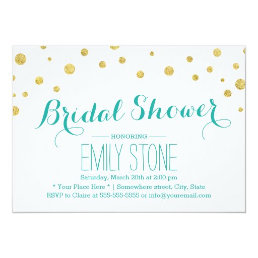 Modern Gold Glitter Confetti Dots Bridal Shower 5x7 Paper Invitation Card