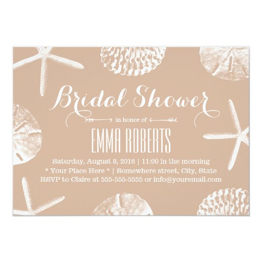 Classy Neutral Beach Theme Seashells Bridal Shower 5x7 Paper Invitation Card (front side)