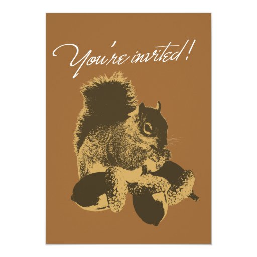 Happy Squirrel & Nuts Birthday Party Invitation 5" X 7" Invitation Card