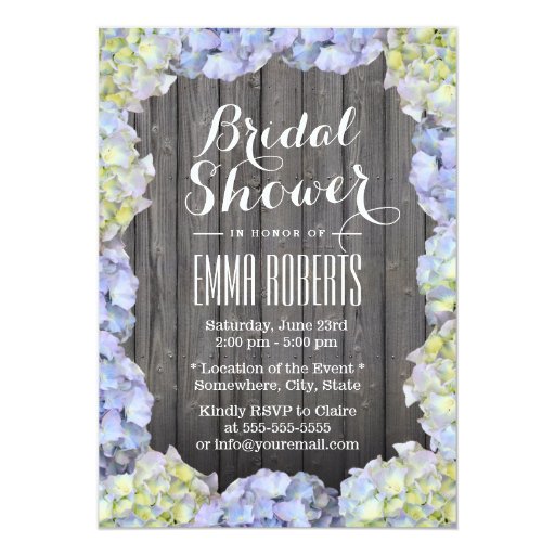 Rustic Hydrangea Flowers Barn Wood Bridal Shower 5x7 Paper Invitation Card