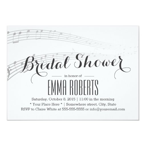 Elegant Music Notes Bridal Shower Invitations 5" X 7" Invitation Card (front side)