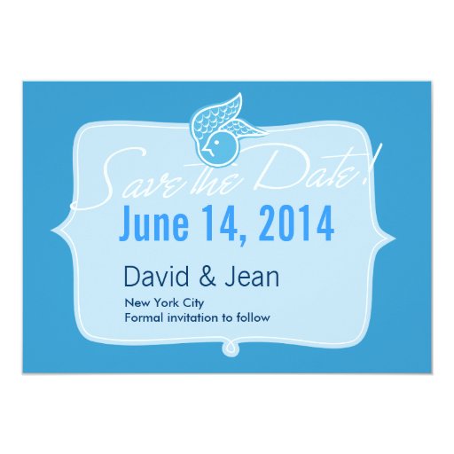 Bluebird of Happiness Save the Date Announcement 5" X 7" Invitation Card (front side)