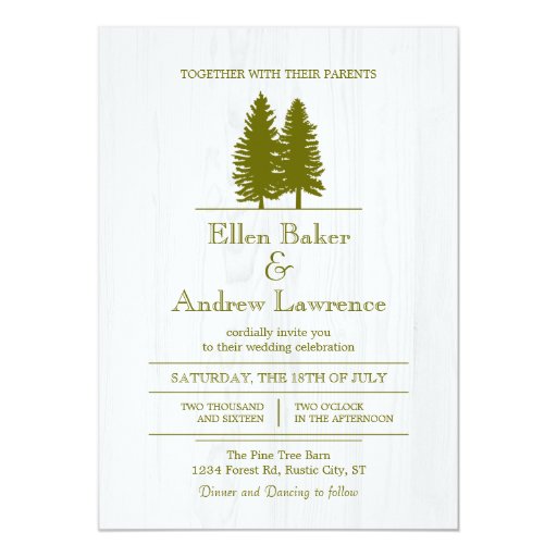 Elegant Rustic Pine Trees on White Wood Background 5x7 Paper Invitation Card