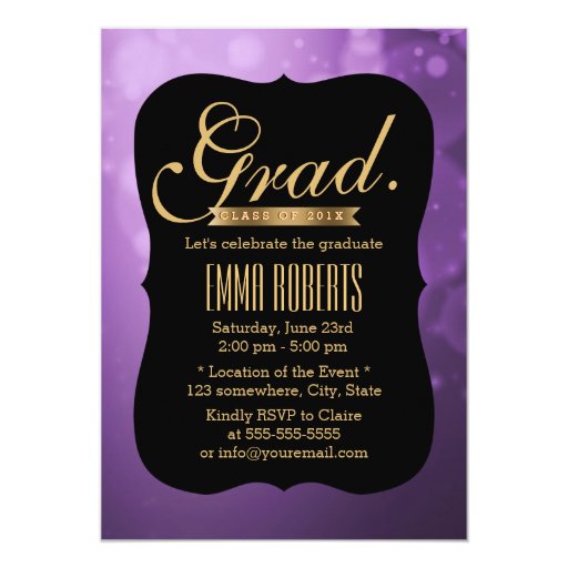 Modern Purple Background Elegant Graduation 5x7 Paper Invitation Card