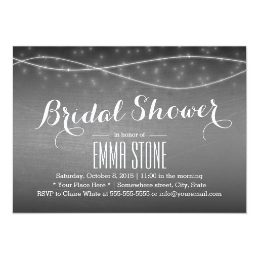 Rustic Dark Gray Fireflies Bridal Shower 5x7 Paper Invitation Card