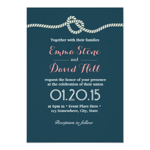 Navy Blue Tying the Knot Wedding Invitations 5" X 7" Invitation Card (front side)