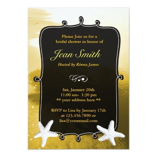 Starfish & Golden Beach Bridal Shower Invitation 5" X 7" Invitation Card (front side)