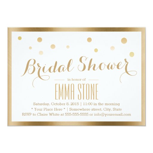 Gold Framed Confetti Dots Bridal Shower 5x7 Paper Invitation Card