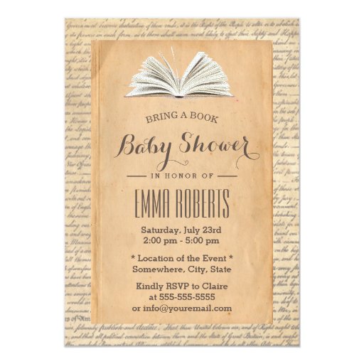 Vintage Old Paper Bring a Book Baby Shower 5x7 Paper Invitation Card