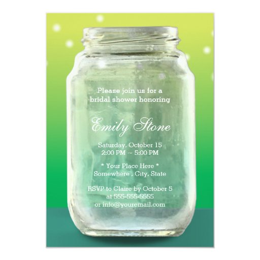 Rustic Mason Jar Teal Green Bridal Shower 5x7 Paper Invitation Card
