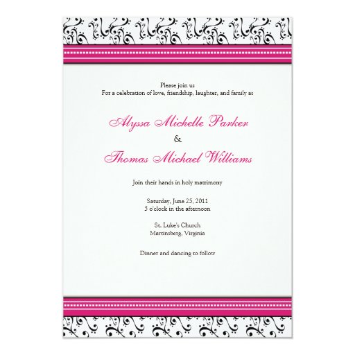 Modern Swirl Wedding Invitation (Fuschia) 5" X 7" Invitation Card