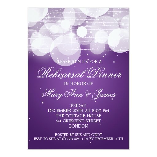 Elegant Rehearsal Dinner Glow & Sparkle Purple 5x7 Paper Invitation Card (front side)