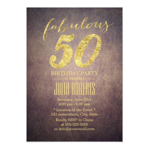 Vintage Fabulous 50 Gold Script Grunge Background 5x7 Paper Invitation Card