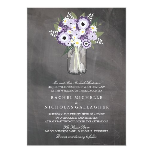 Purple Garden Mason Jar Chalkboard | Wedding 5x7 Paper Invitation Card (front side)