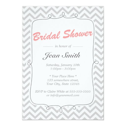 Light Gray Zigzag Stripes Bridal Shower Invitation 5" X 7" Invitation Card