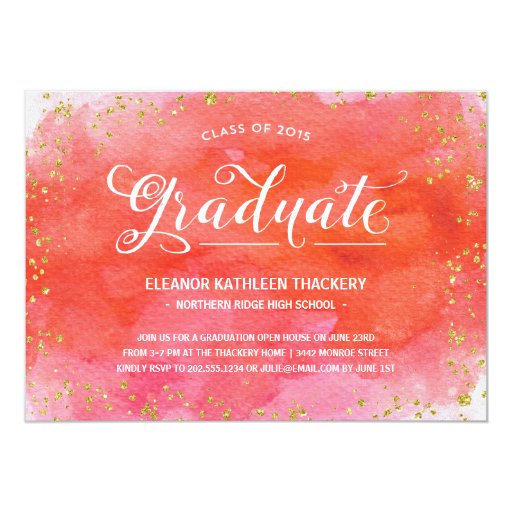 Glam Watercolors | Graduation Party 5x7 Paper Invitation Card