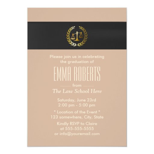 Plain Gold Justice Scale Law School Graduation 5x7 Paper Invitation Card