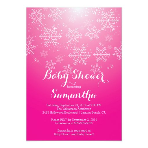 Modern Pink Snowflake Girls Baby Shower Invitation 5" X 7" Invitation Card