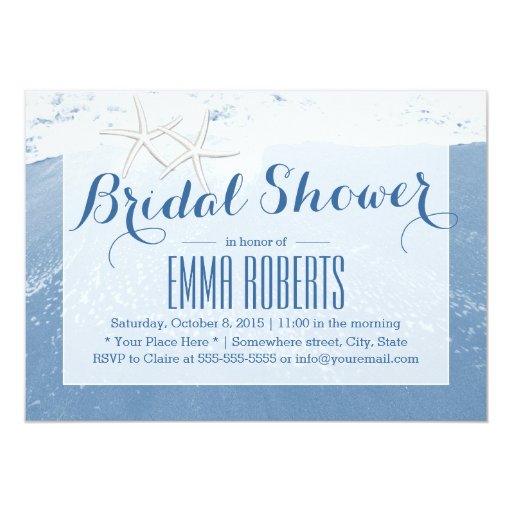 Pair of Starfish Blue Beach Wedding Bridal Shower 5x7 Paper Invitation Card