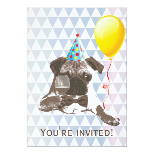 Modern Pug & Wine Birthday Party Invitations 5" X 7" Invitation Card