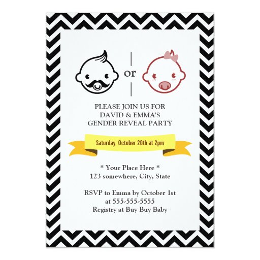Chevron Stripes Gender Reveal Party Invitations 5" X 7" Invitation Card (front side)