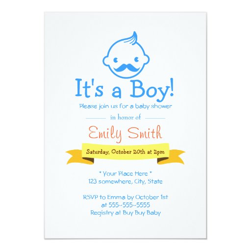 Blue Little Man Mustache Baby Shower Invitations 5" X 7" Invitation Card (front side)