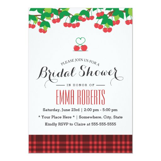 Sweet Cherries Picnic Bridal Shower 5x7 Paper Invitation Card (front side)